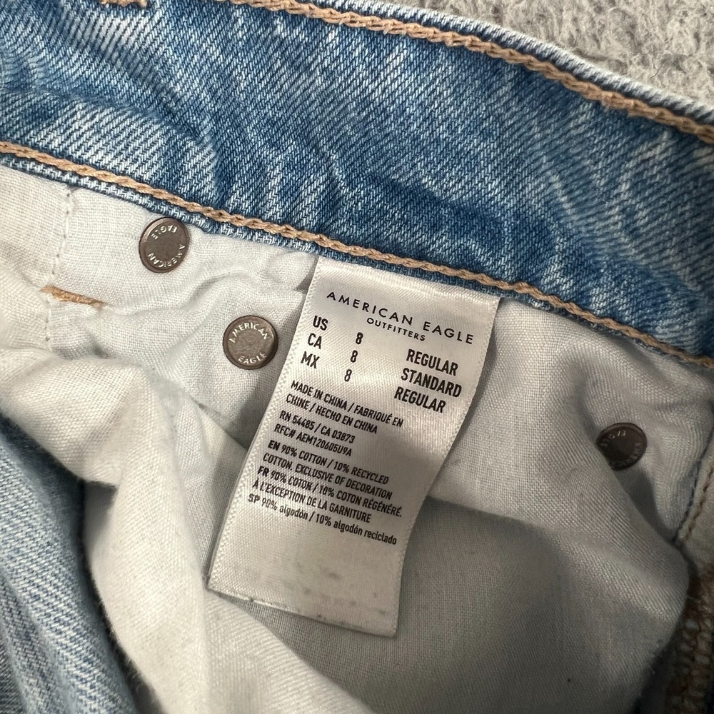American Eagle Super High Rise Baggy Wide Leg Jeans Womens 8 Blue Distressed - Picture 12 of 16